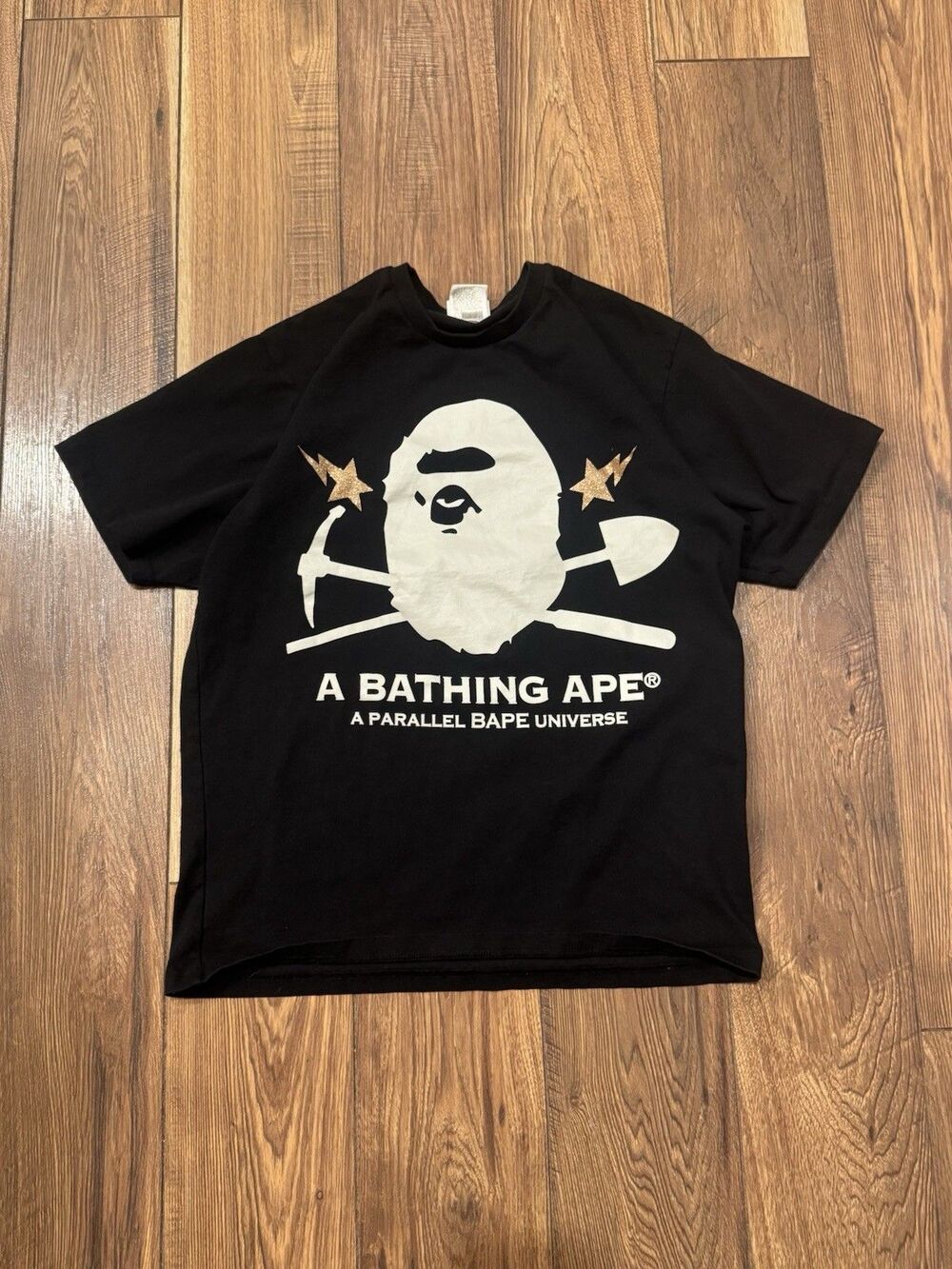 A Bathing Ape A Parellel Bape Universe Black T-Shirt Size Large Gold Rush